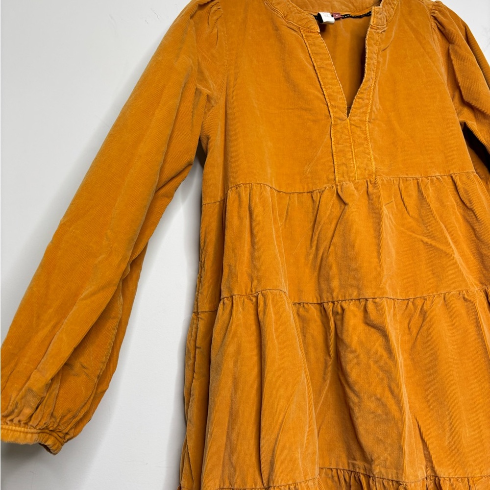 BN6 Anthropologie Pilcro Babydoll Corduroy Tiered Dress Yellow Mustard Medium - Picture 4 of 8